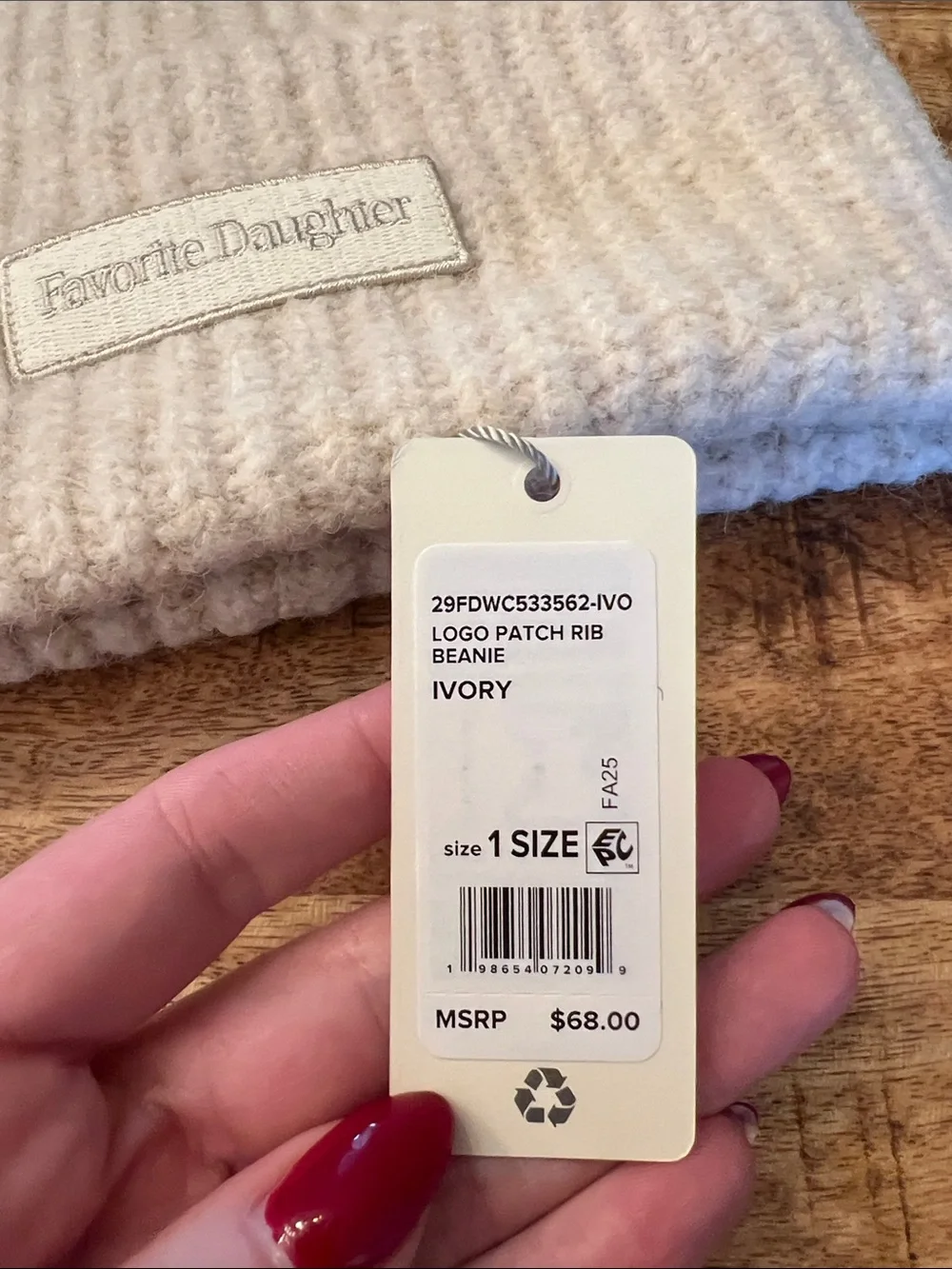 Favorite Daughter Light Beige Ribbed Knit Beanie